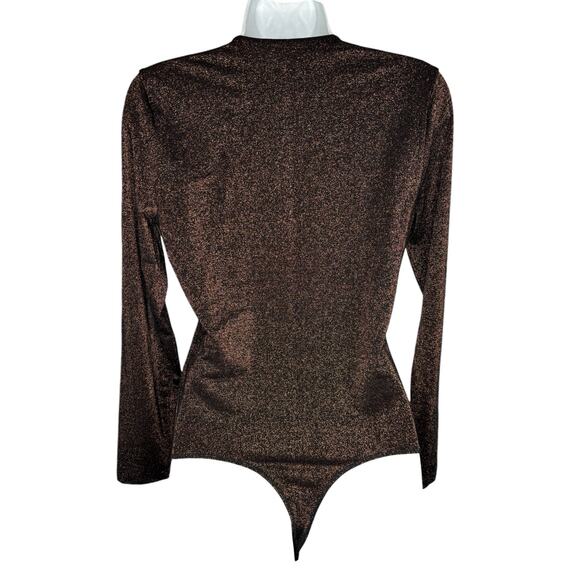 Abercrombie & Fitch NWT Long Sleeve V Neck Sparkle Copper Shimmer Bodysuit Top L - Picture 3 of 6